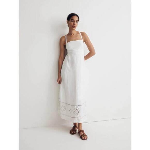 Women's Madewell Embroidered Eyelet Tie-Back Cami Midi Dress Size 14 in White - Picture 1 of 7